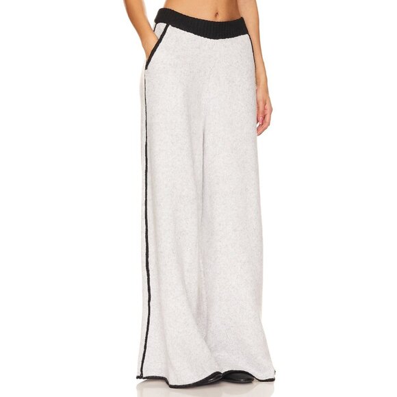 WeWoreWhat Piped Wide Leg Pull On Knit Pants Heathered Grey & Black - Picture 2 of 4